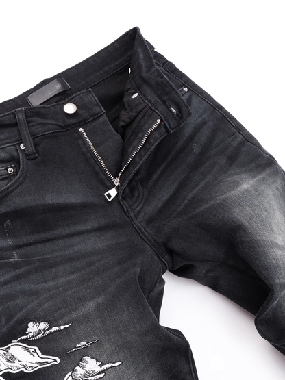 Black Gray Graphic Jeans