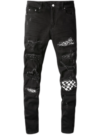 Black Ripped Patch Jeans