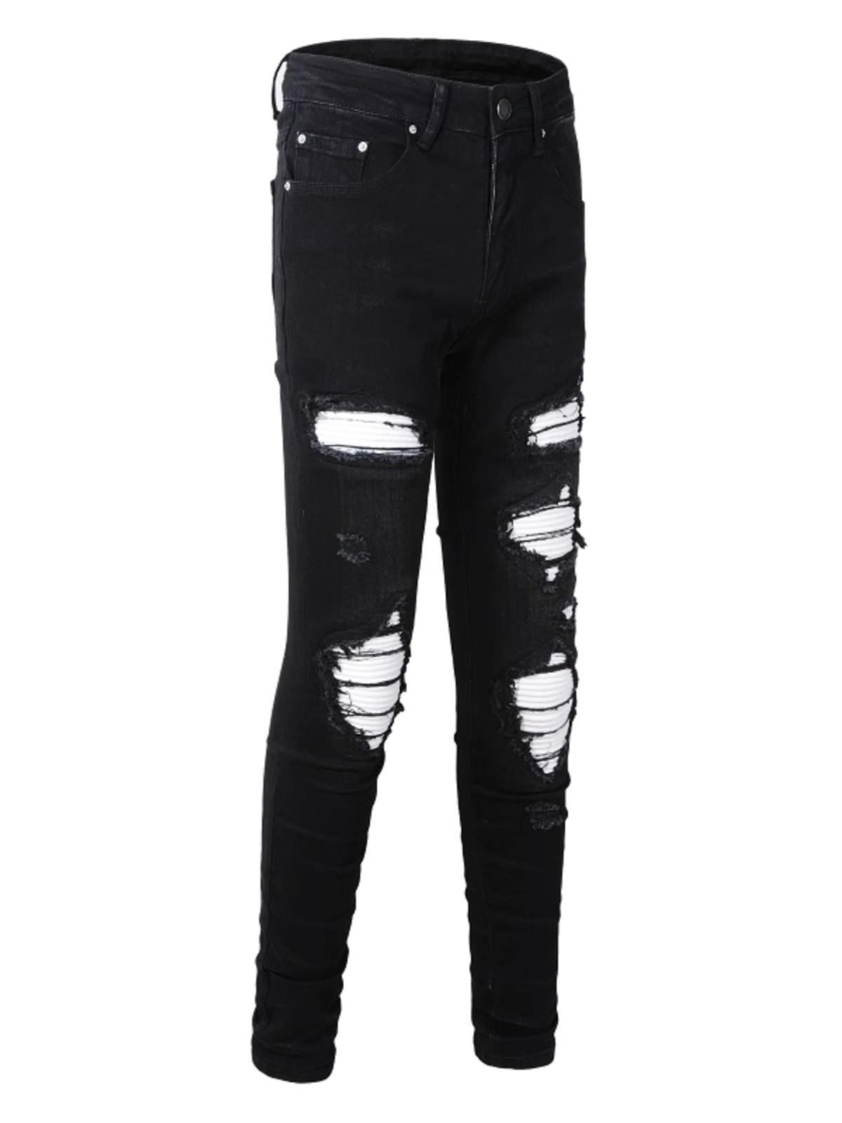 Black Ripped White Patch Jeans