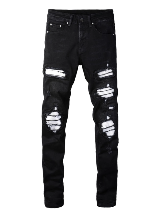 Black Ripped White Patch Jeans