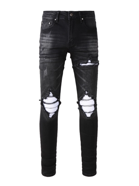 Black Ripped White Patch Jeans