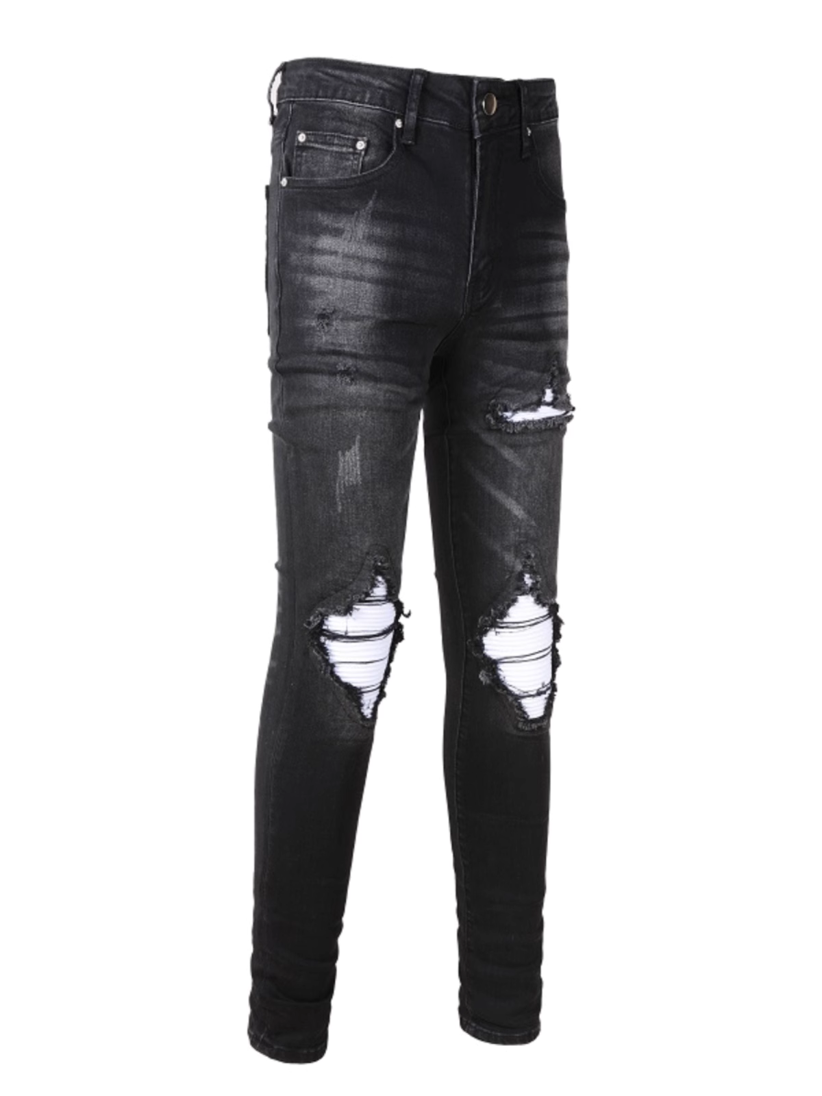 Black Ripped White Patch Jeans