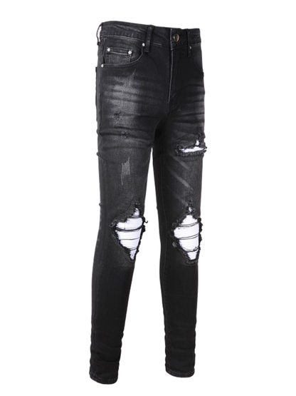 Black Ripped White Patch Jeans