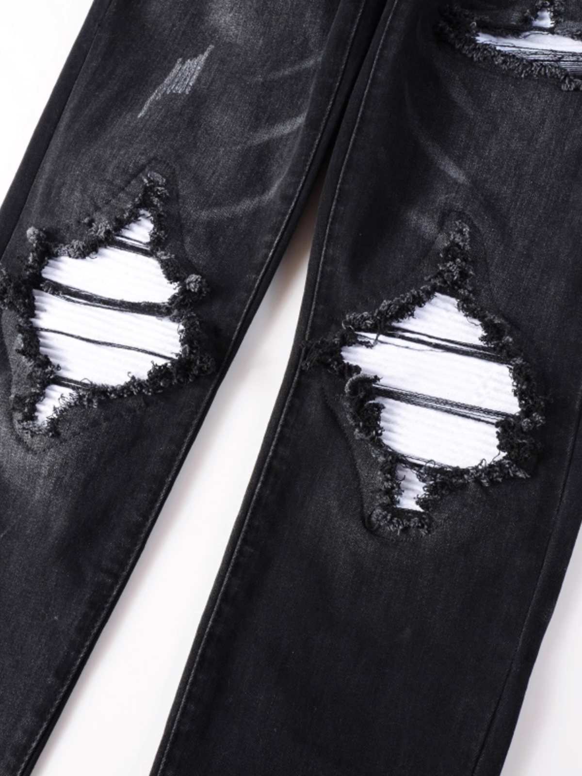 Black Ripped White Patch Jeans
