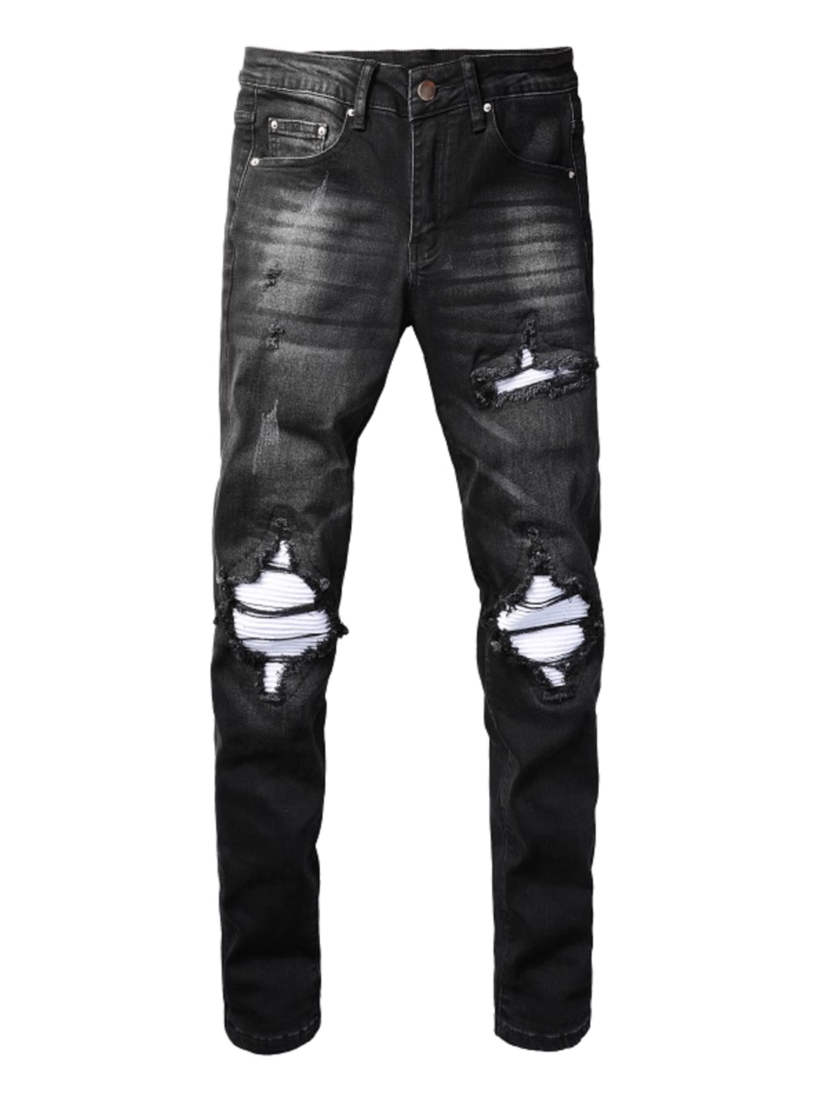 Black Ripped White Patch Jeans