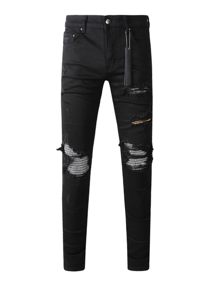 Black Ripped Patch Jeans
