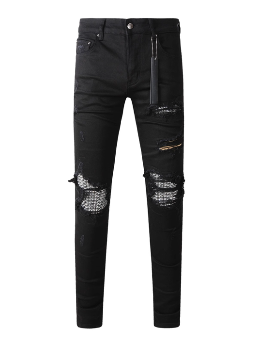 Black Ripped Patch Jeans