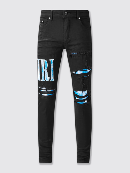Black Writing Patch Jeans