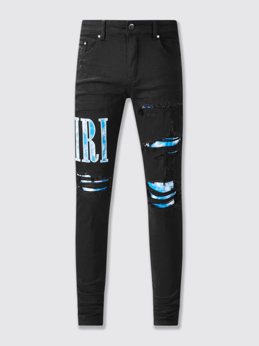 Black Writing Patch Jeans