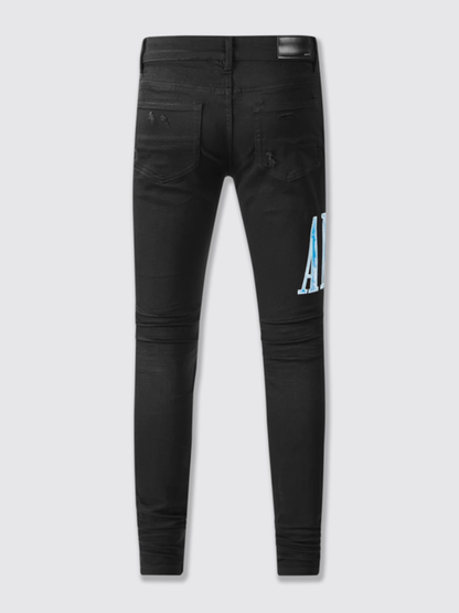 Black Writing Patch Jeans