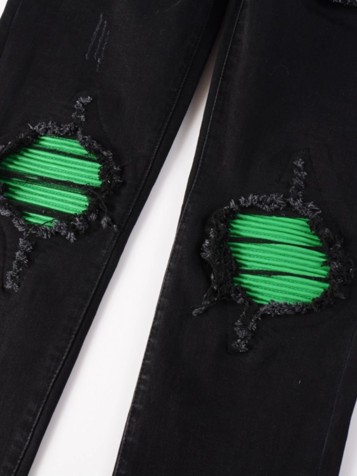 Black Ripped Green Patch Jeans