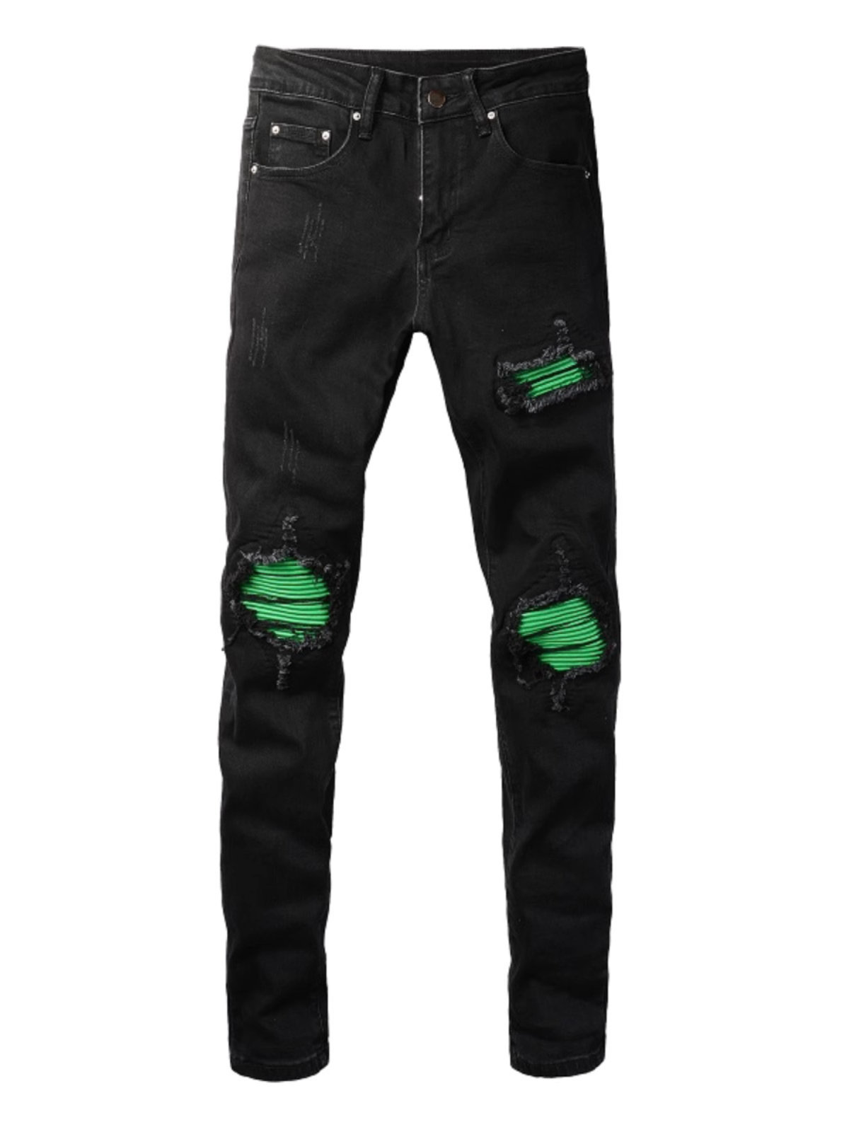 Black Ripped Green Patch Jeans