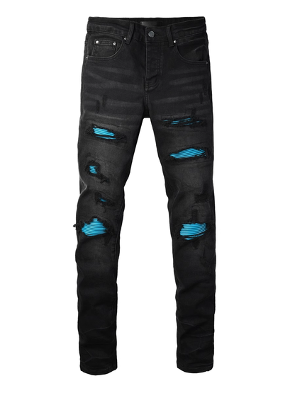 Black Blue Patch Jeans