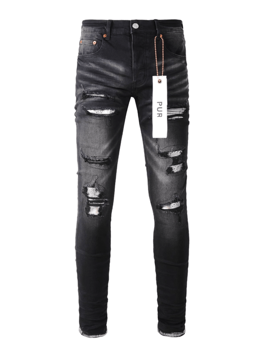 Black White Patch Jeans