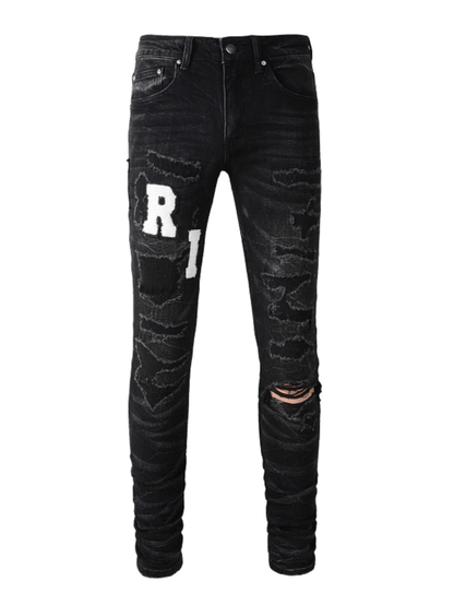 Black Writing Patch Jeans