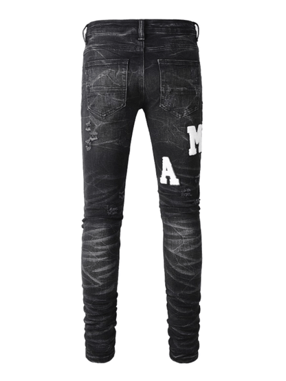 Black Writing Patch Jeans
