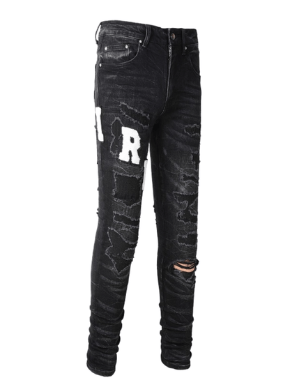 Black Writing Patch Jeans