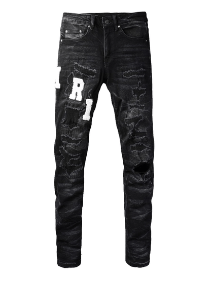 Black Writing Patch Jeans