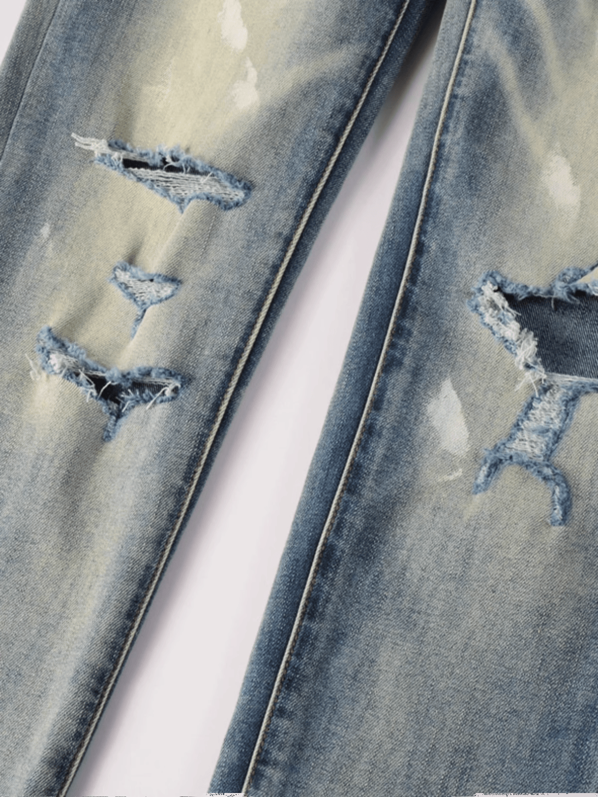 Blue Washed Paint Ripped Jeans