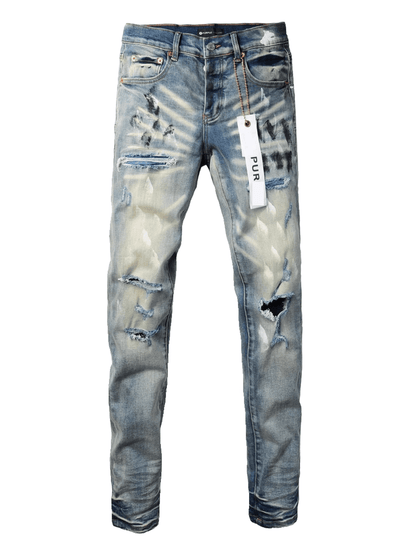 Blue Washed Paint Ripped Jeans