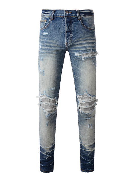 Blue Ripped Patch Jeans