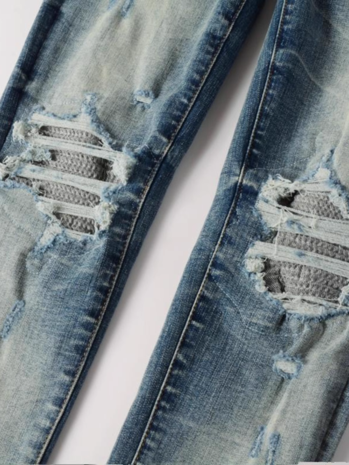 Blue Ripped Patch Jeans