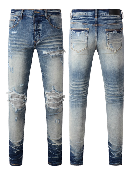 Blue Ripped Patch Jeans