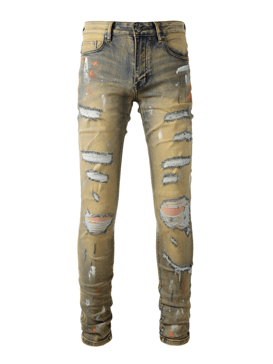 Washed Denim Patch Jeans