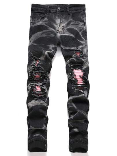 Black Pink Patch Jeans