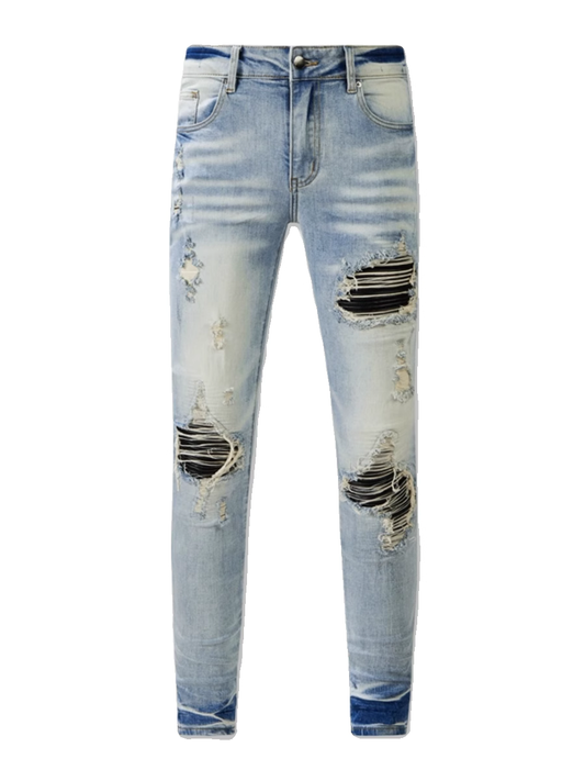 Light Denim Black Patch Jeans