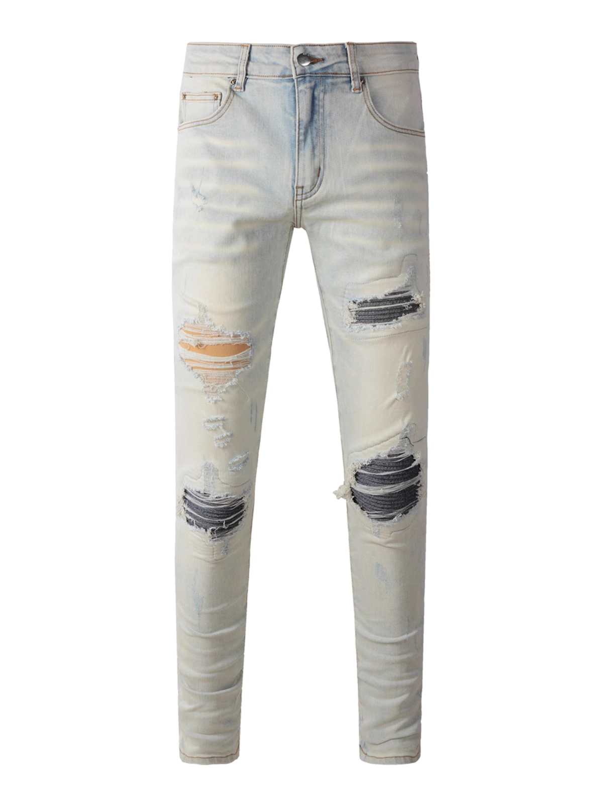 Light Washed Patch Jeans