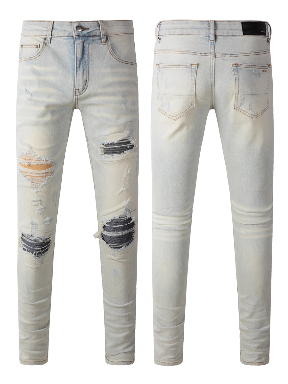 Light Washed Patch Jeans