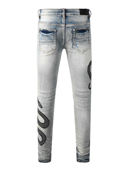 Blue Snake Graphic Jeans