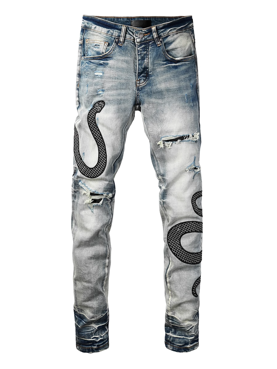 Blue Snake Graphic Jeans