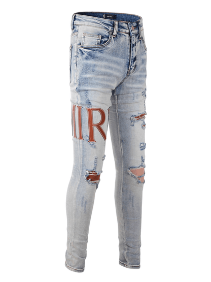 Light Blue Red Writing Jeans