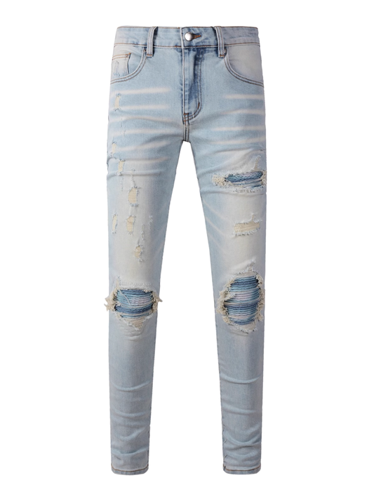 Light Blue Ripped Patch Jeans