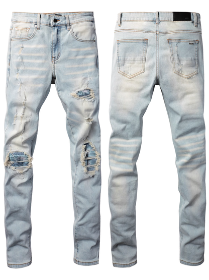 Light Blue Ripped Patch Jeans