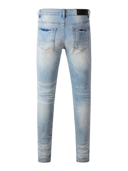 Light Blue Ripped Writing Jeans