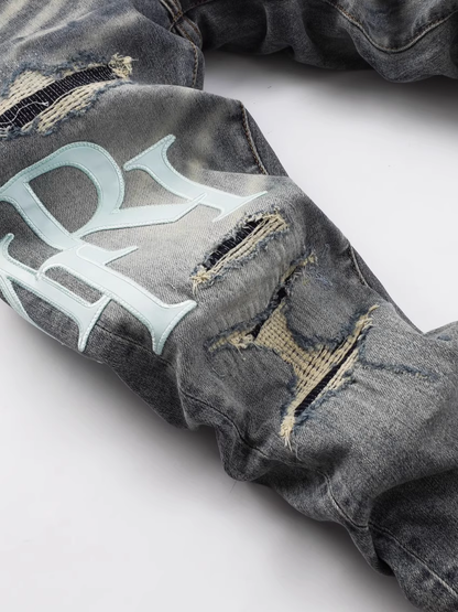Gray Writing Ripped Jeans