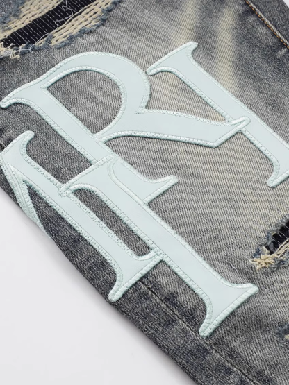 Gray Writing Ripped Jeans