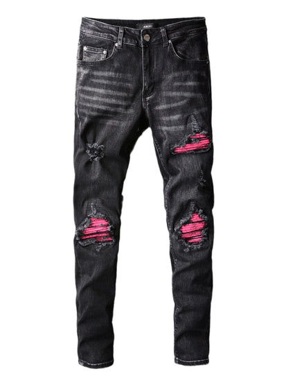Black Ripped Hot Pink Patch Jeans