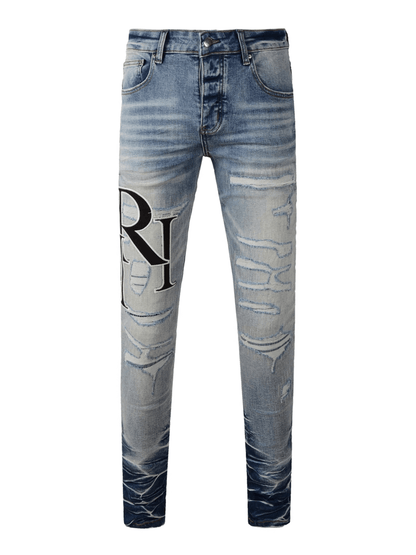 Denim Black Writing Patch Jeans