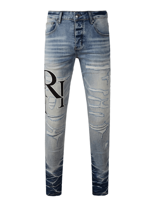 Denim Black Writing Patch Jeans