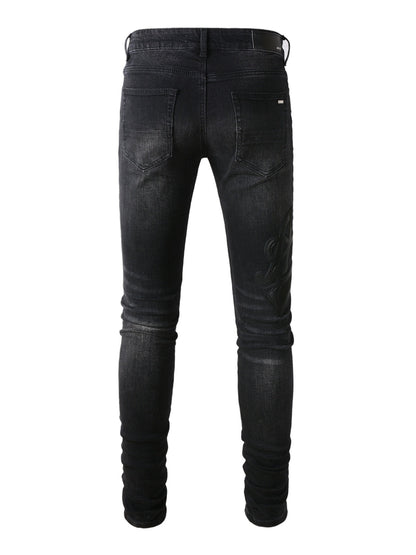 Black Leather Writing Classic Jeans