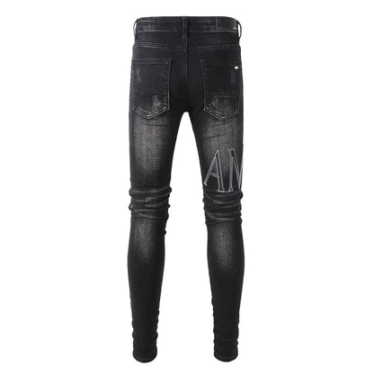 Black Writing Ripped Jeans