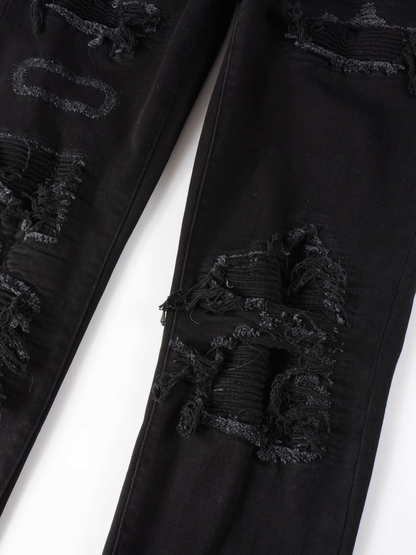 Black Ripped Patch Jeans