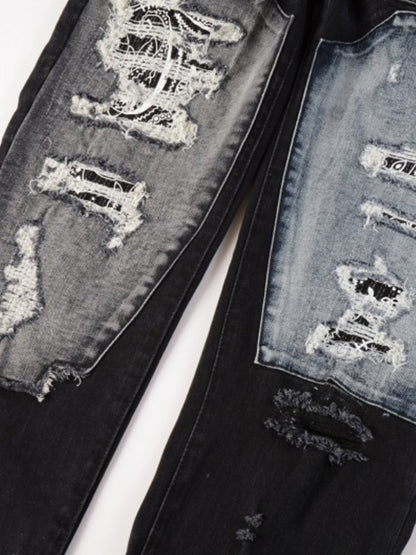 Black & White Writing Ripped Patch Jeans