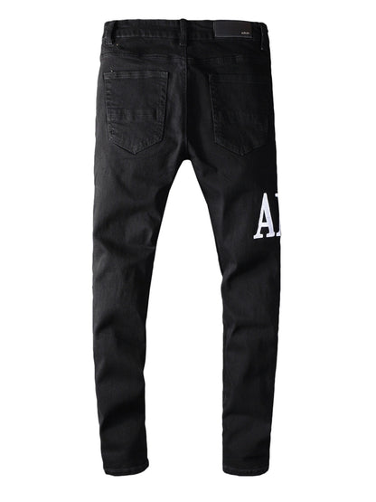 Black Denim White Writing Ripped Jeans