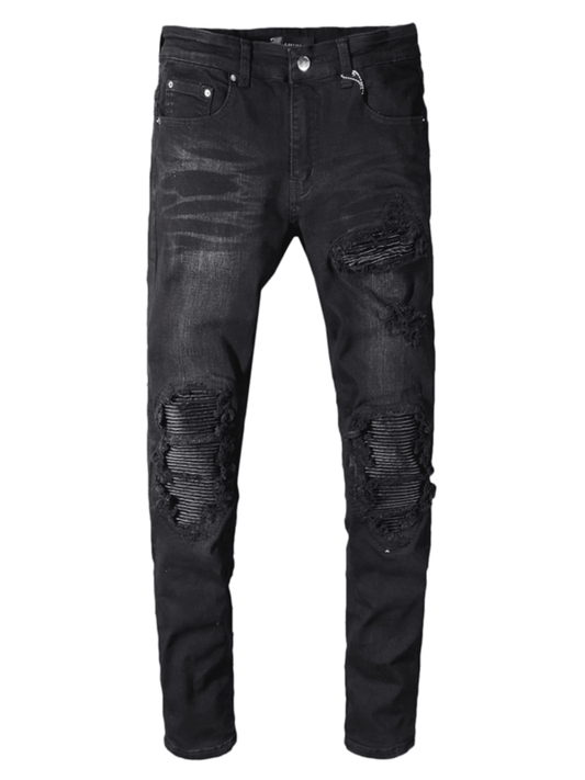 Black & Grey Ripped Patch Jeans