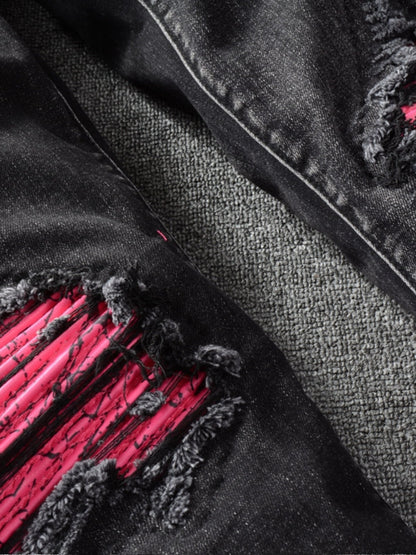 Black Ripped Hot Pink Patch Jeans